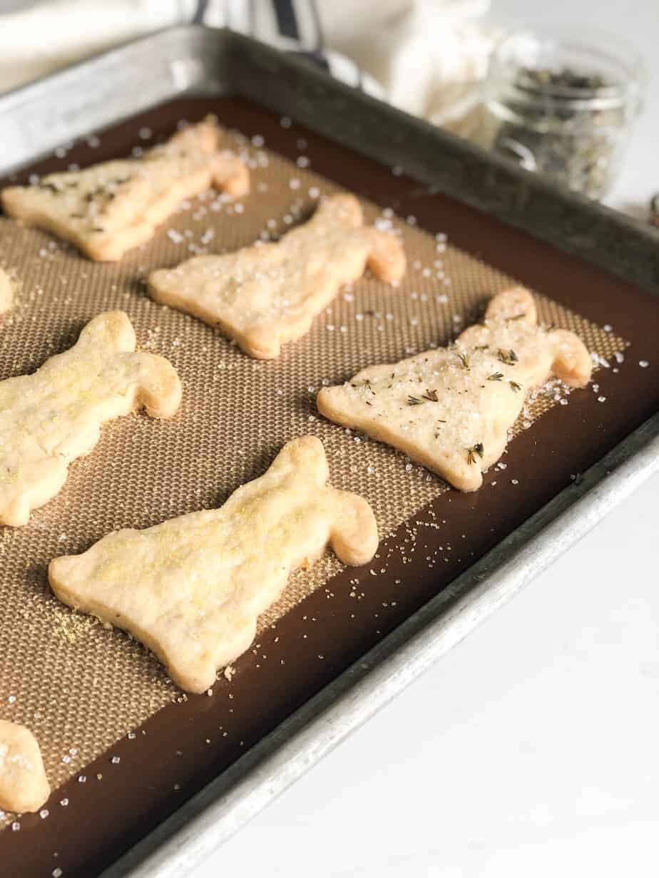 Lemon Lavender Shortbread cookies on cookiesheet