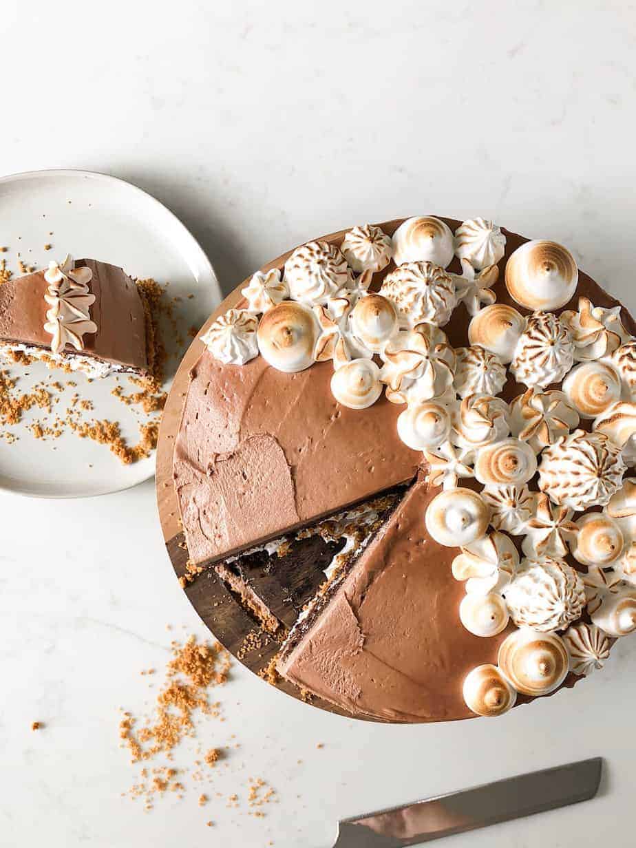 S'mores cake sliced