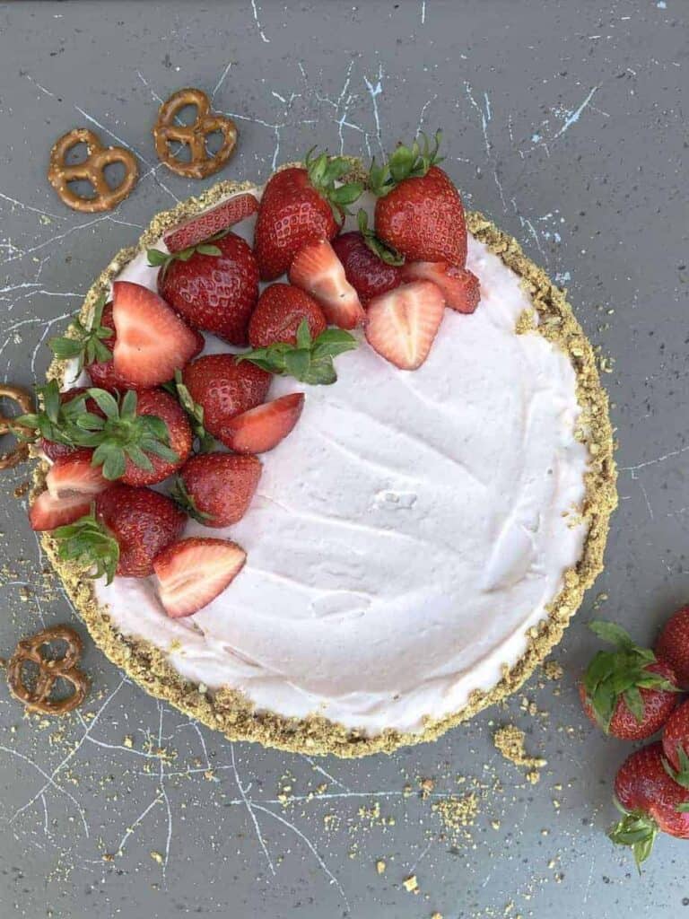Strawberry Cheesecake Whole Cake with Strawberries on Top