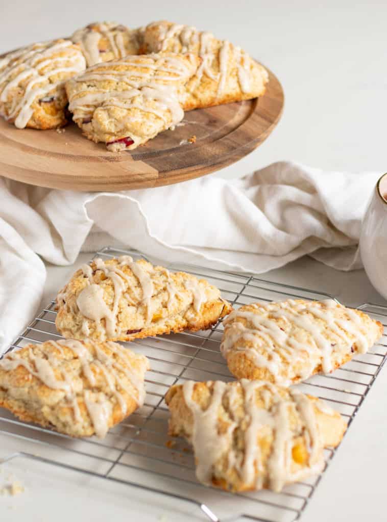 Vanilla Cardamom Plum Scones on cooling rack