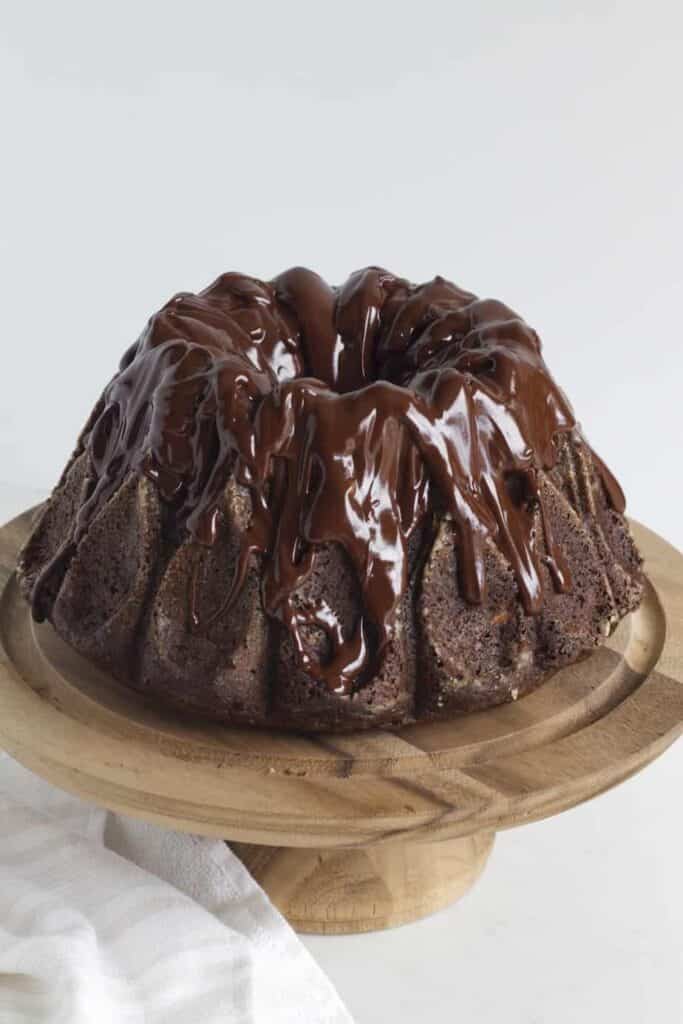 Chocolate Zucchini Cake on Pedestal