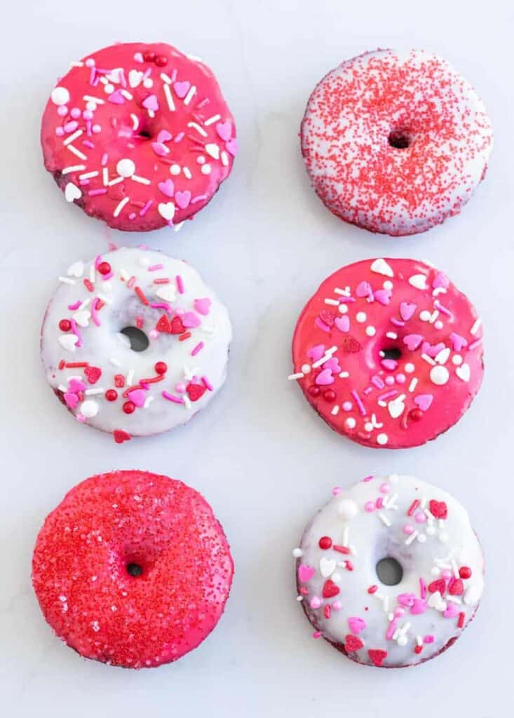 pink, red and white donuts