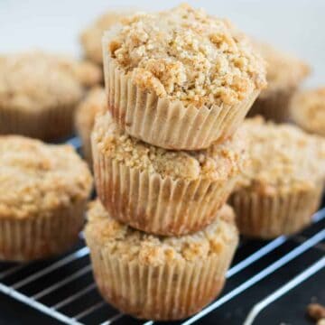 stack of apple crumb muffins