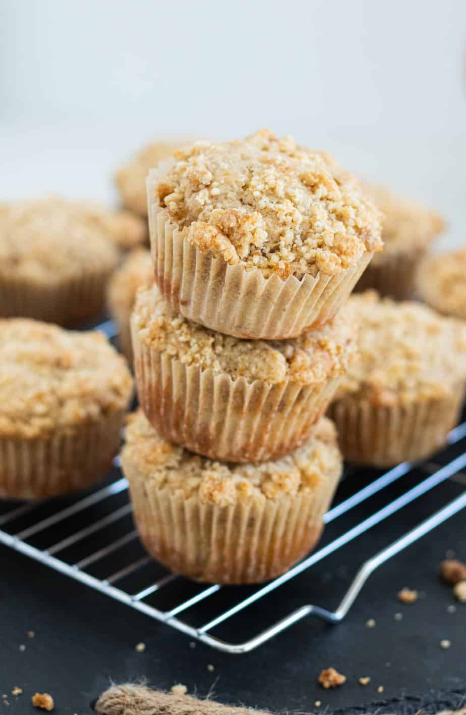 stack of apple crumb muffins