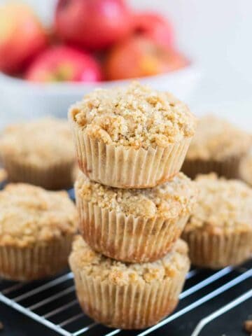 stack of apple crumb muffins