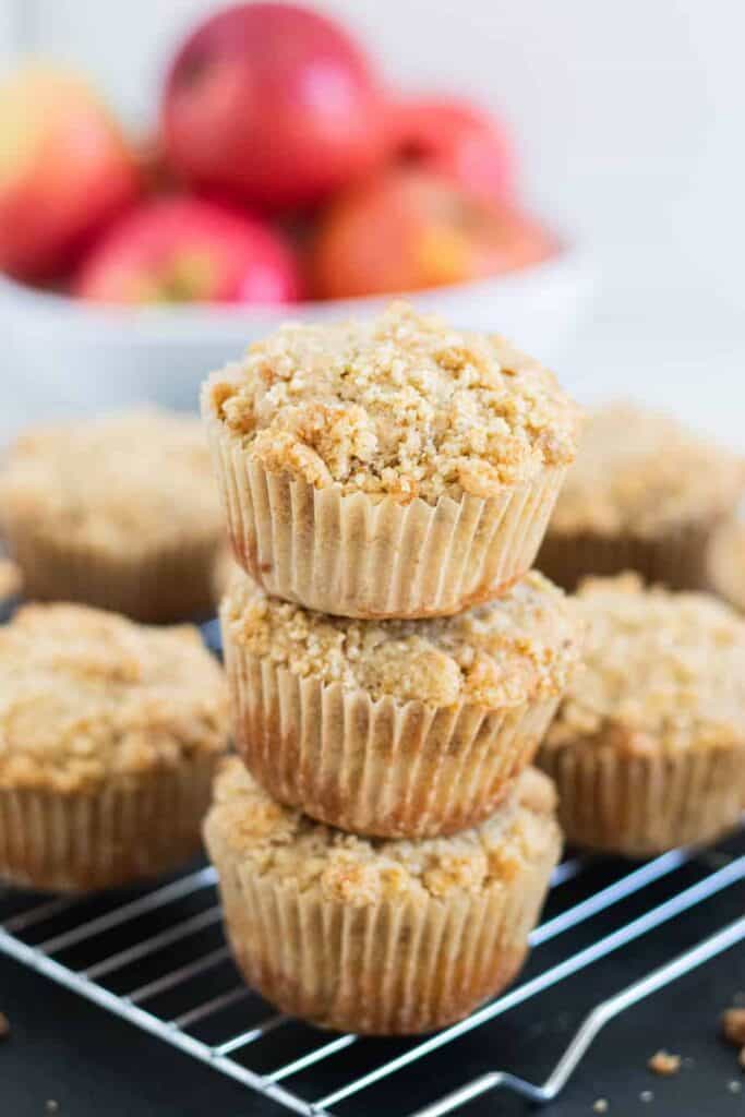 stack of apple crumb muffins