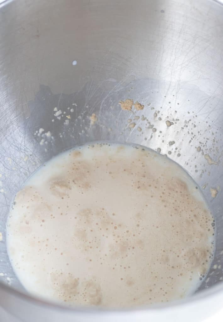 bowl of milk and foaming yeast