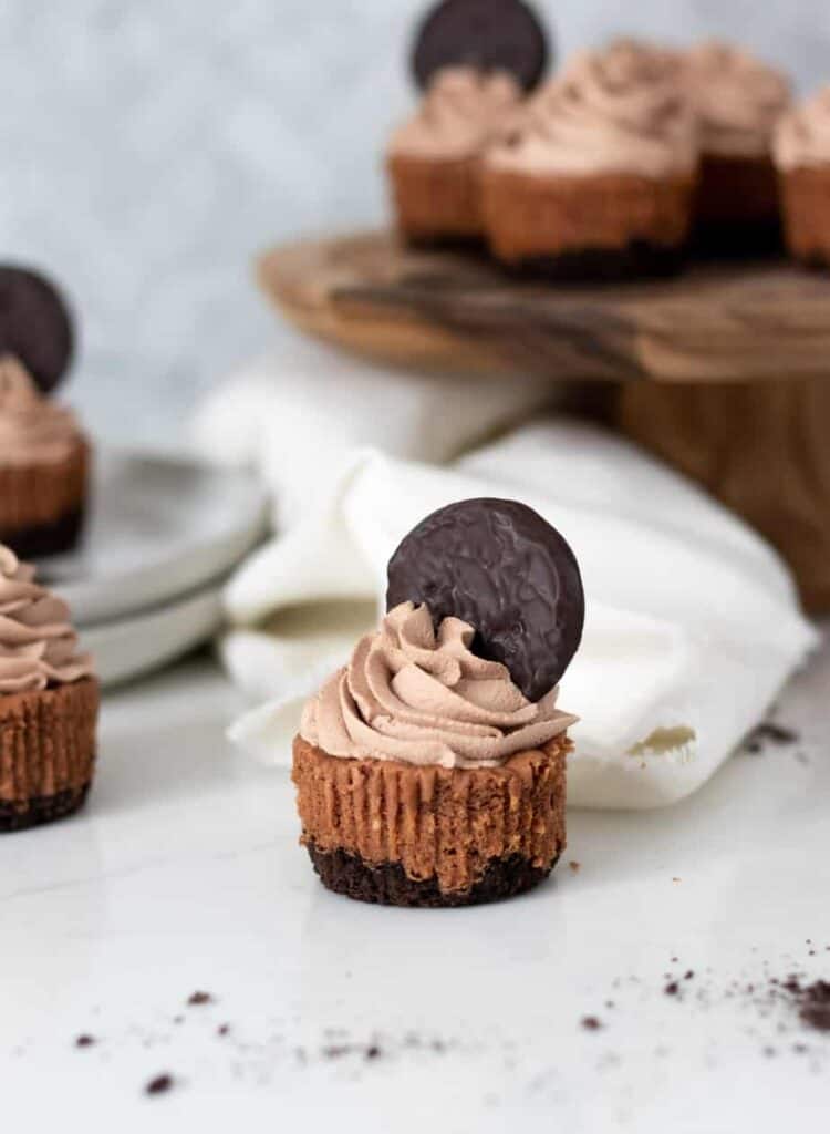 mini chocolate cheesecake with a cookie on top