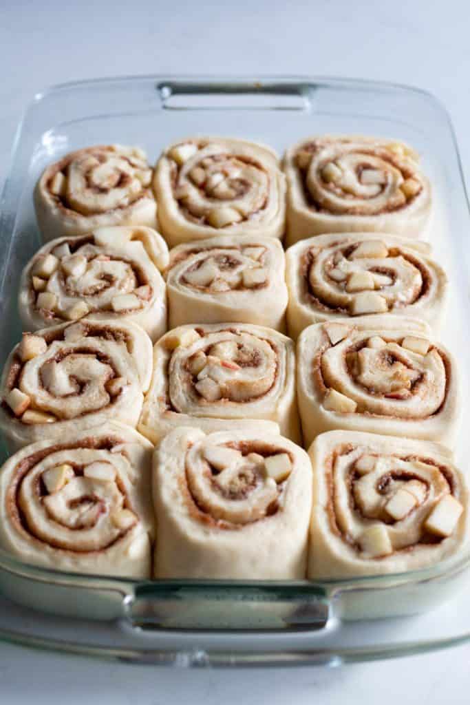 apple cinnamon rolls after rising and before baking