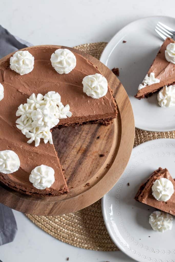 overhead view of chocolate mousse cake 