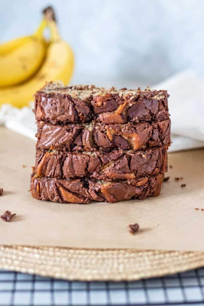 stack of nutella banana bread slices