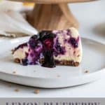 slice of lemon blueberry cheesecake on plate