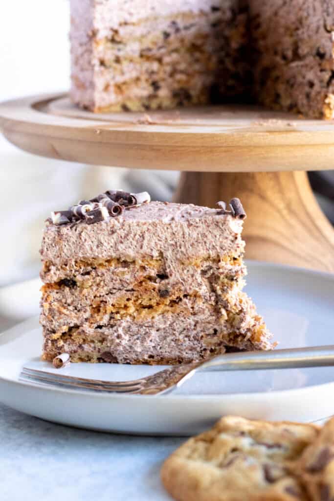 slice of cake on plate with fork