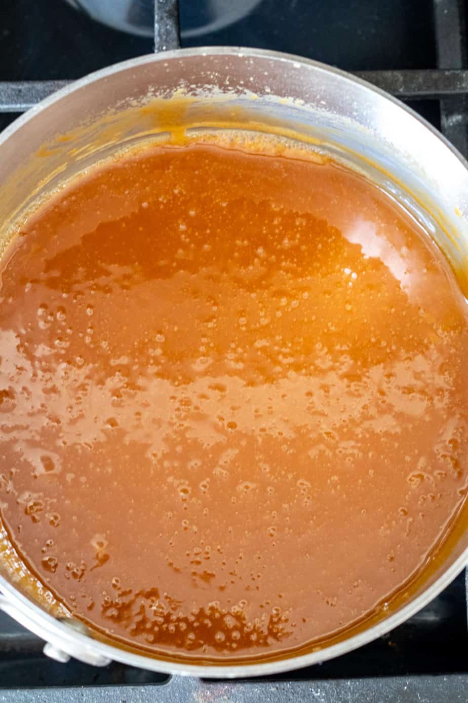 homemade caramel in saucepan