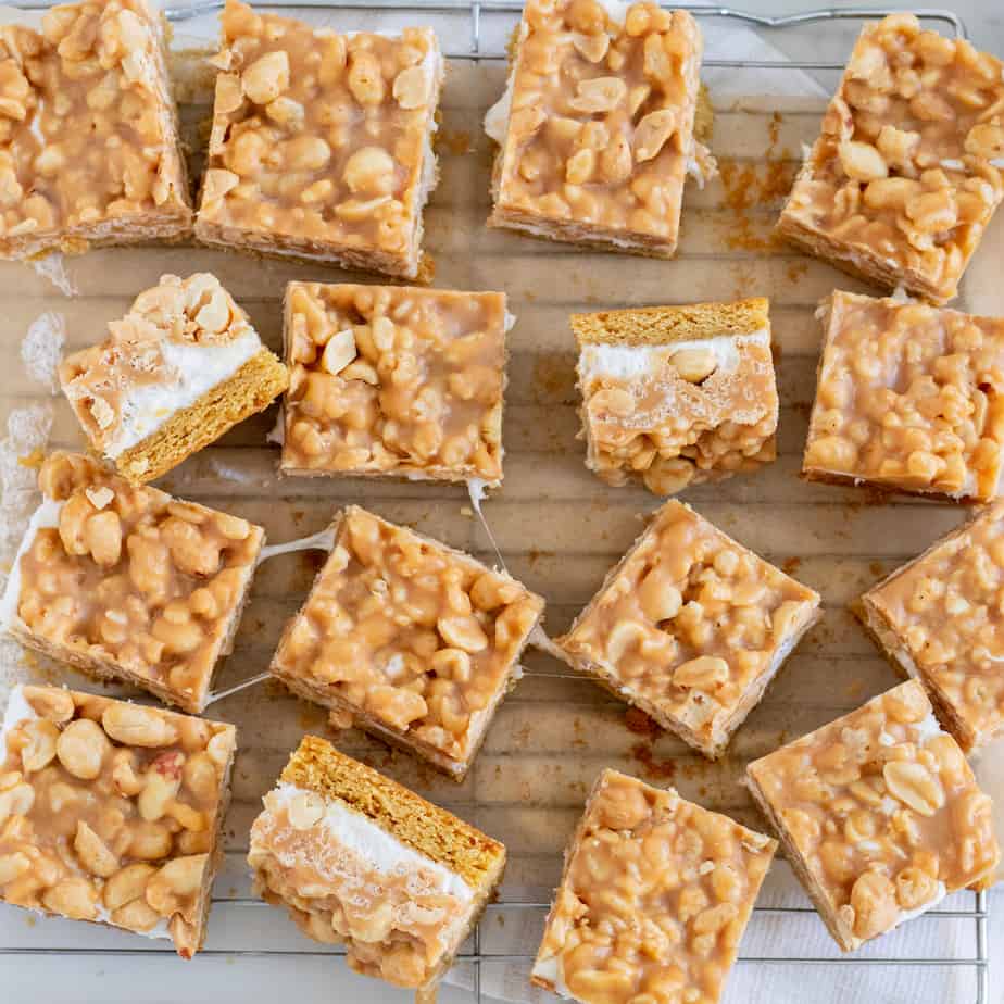 salted peanut bars cut into squares