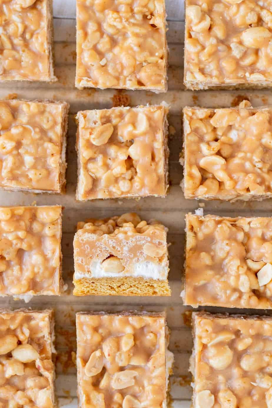 salted peanut bars cut into squares