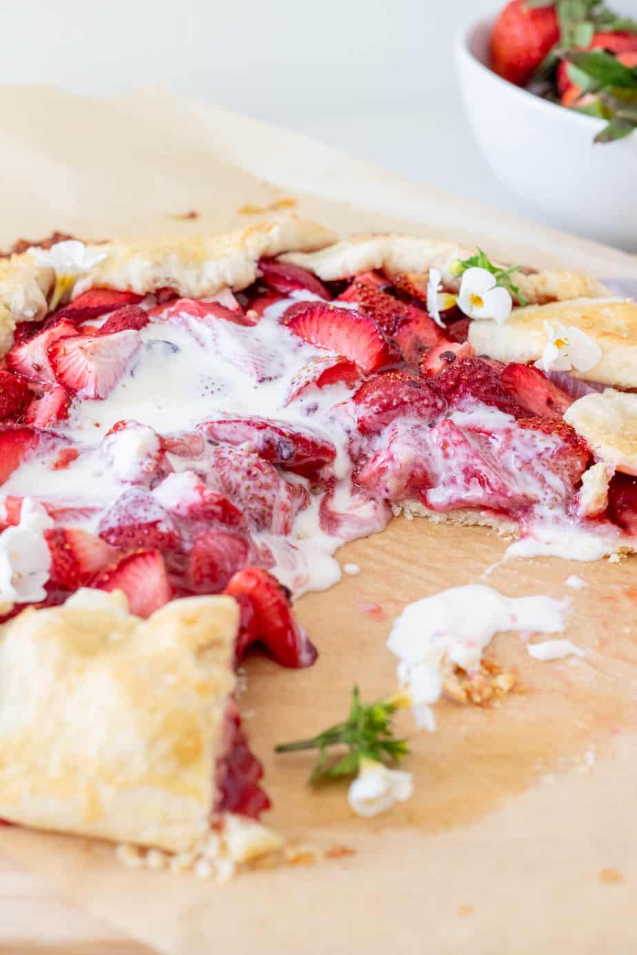 strawberry galette with melted ice cream on top