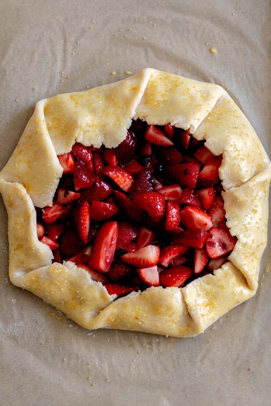 Strawberry galette with edges of dough egg washed