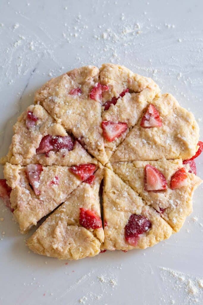 Scone dough cut into 8 pieces