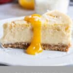 slice of mango cheesecake on plate