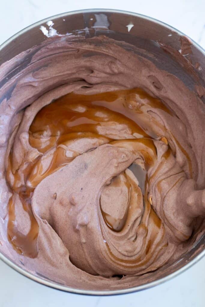 chocolate no-churn ice cream in a mixing bowl