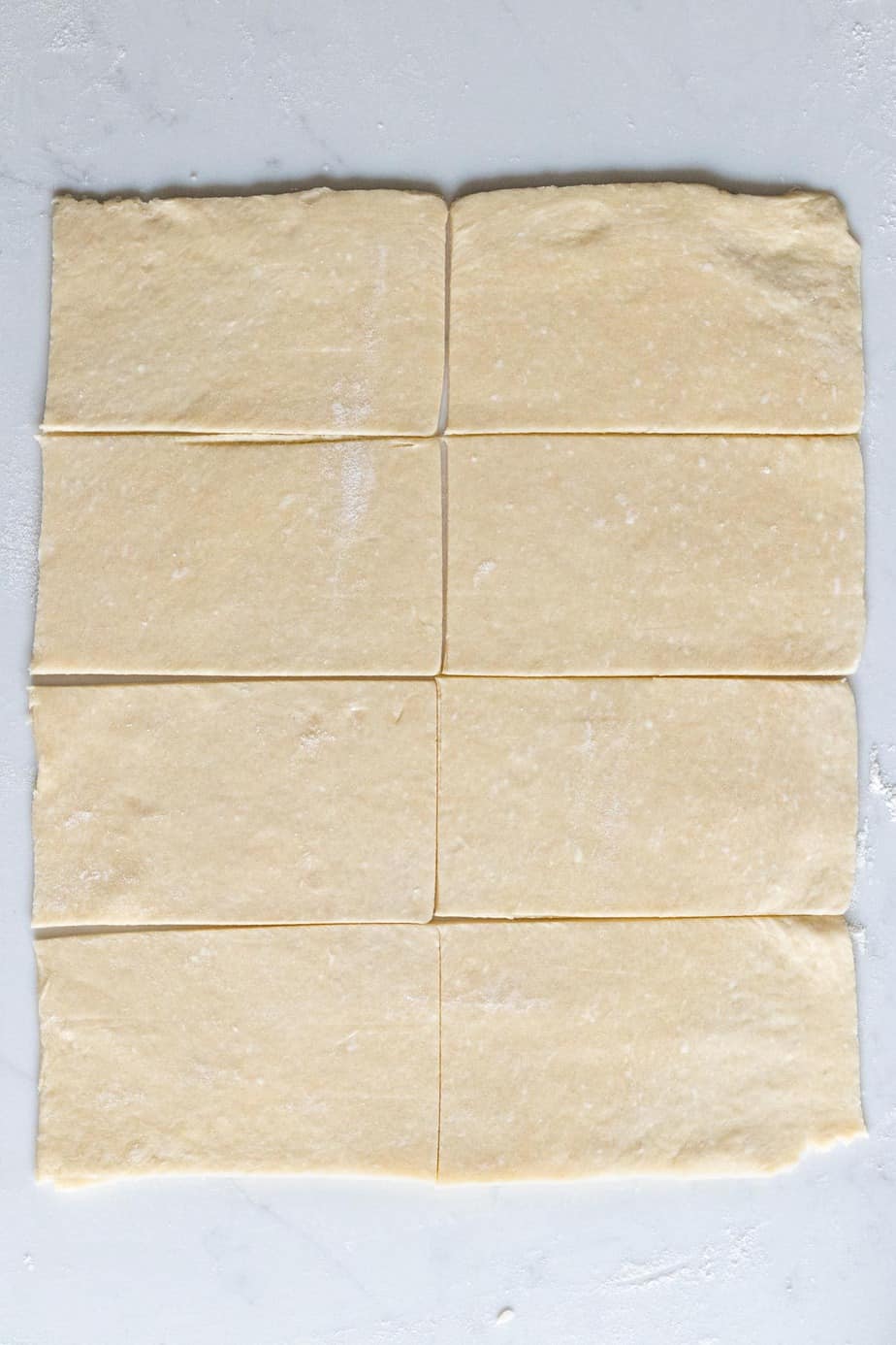 pie dough rectangle cut into 8 smaller rectangles