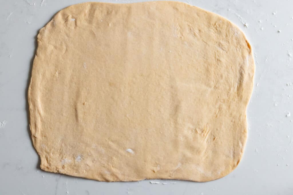 brioche dough rolled into rectangle