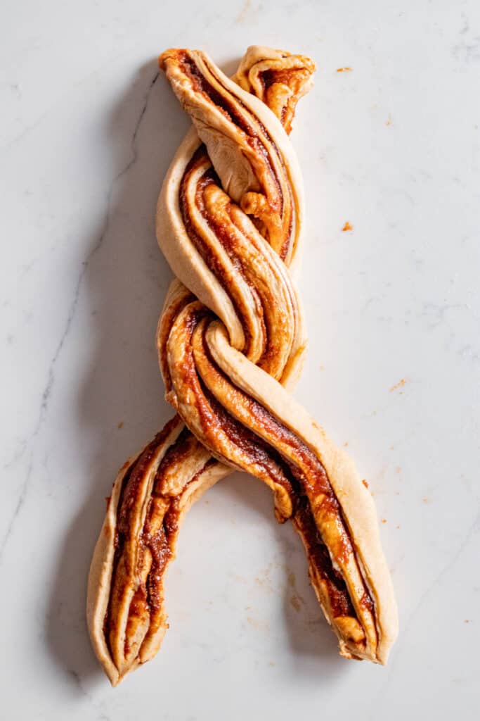 apple cinnamon babka dough twisted