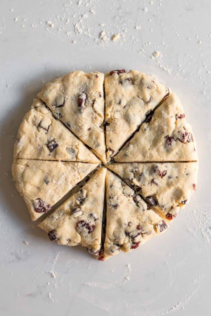 scone dough cut into 8 wedges