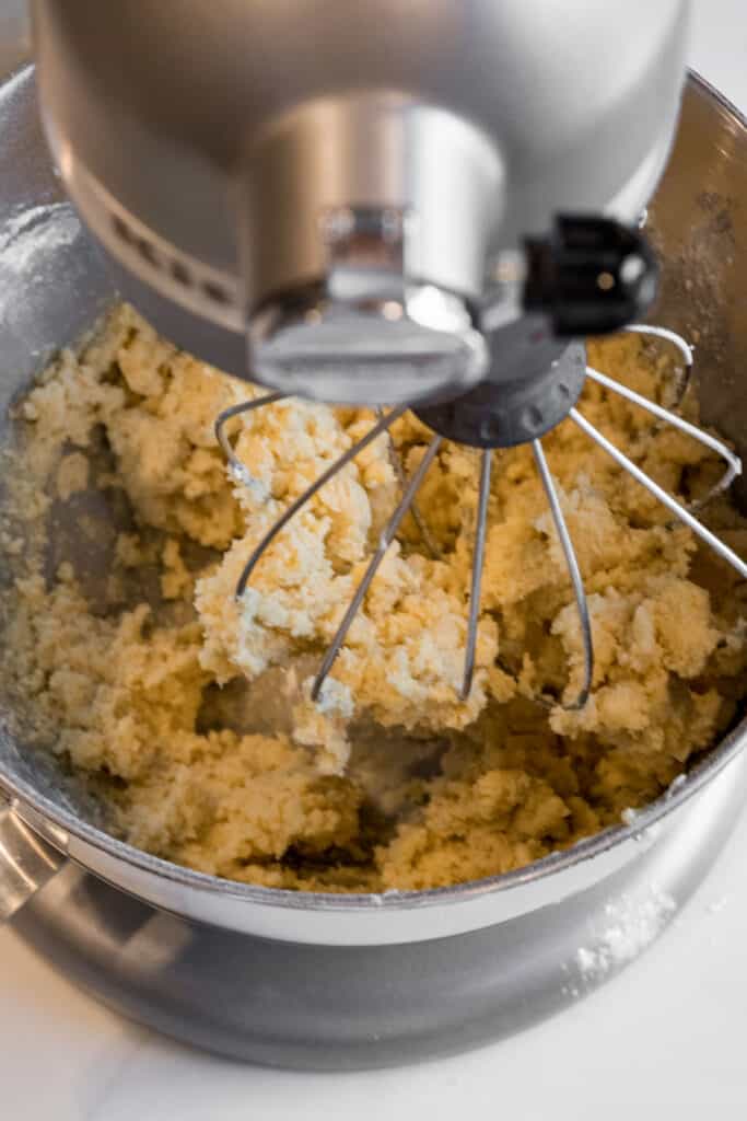 sugar cookie dough in a stand mixer