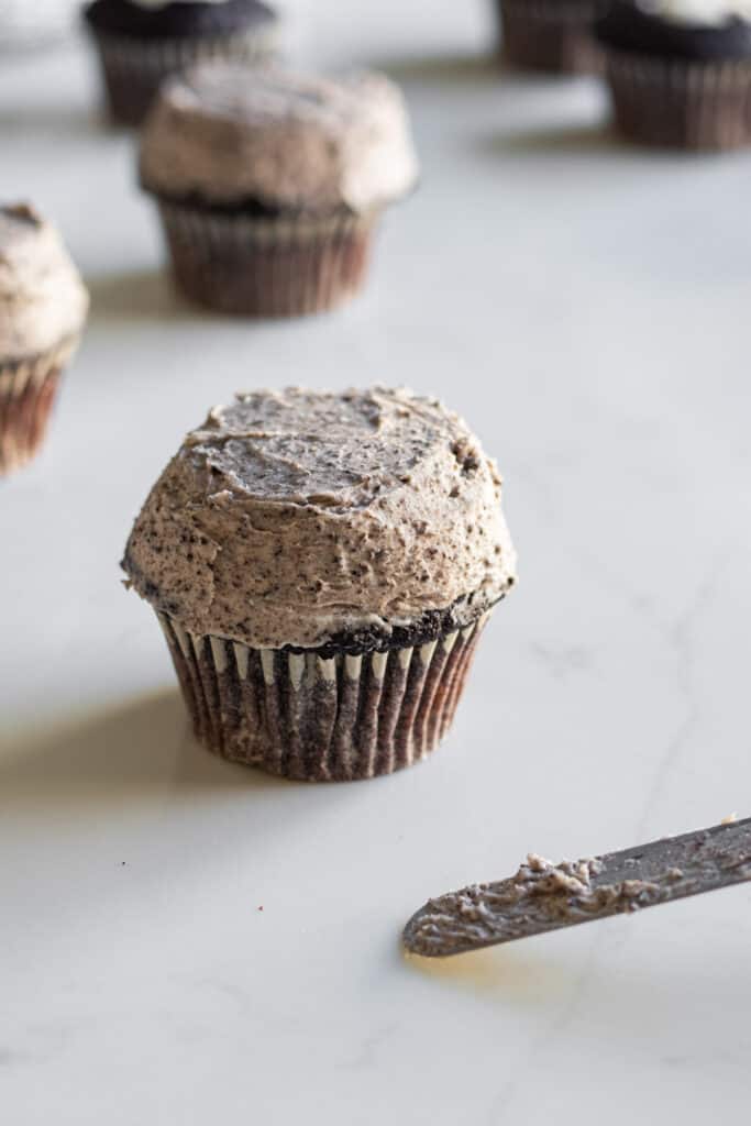 chocolate cupcake frosted with oreo buttercream