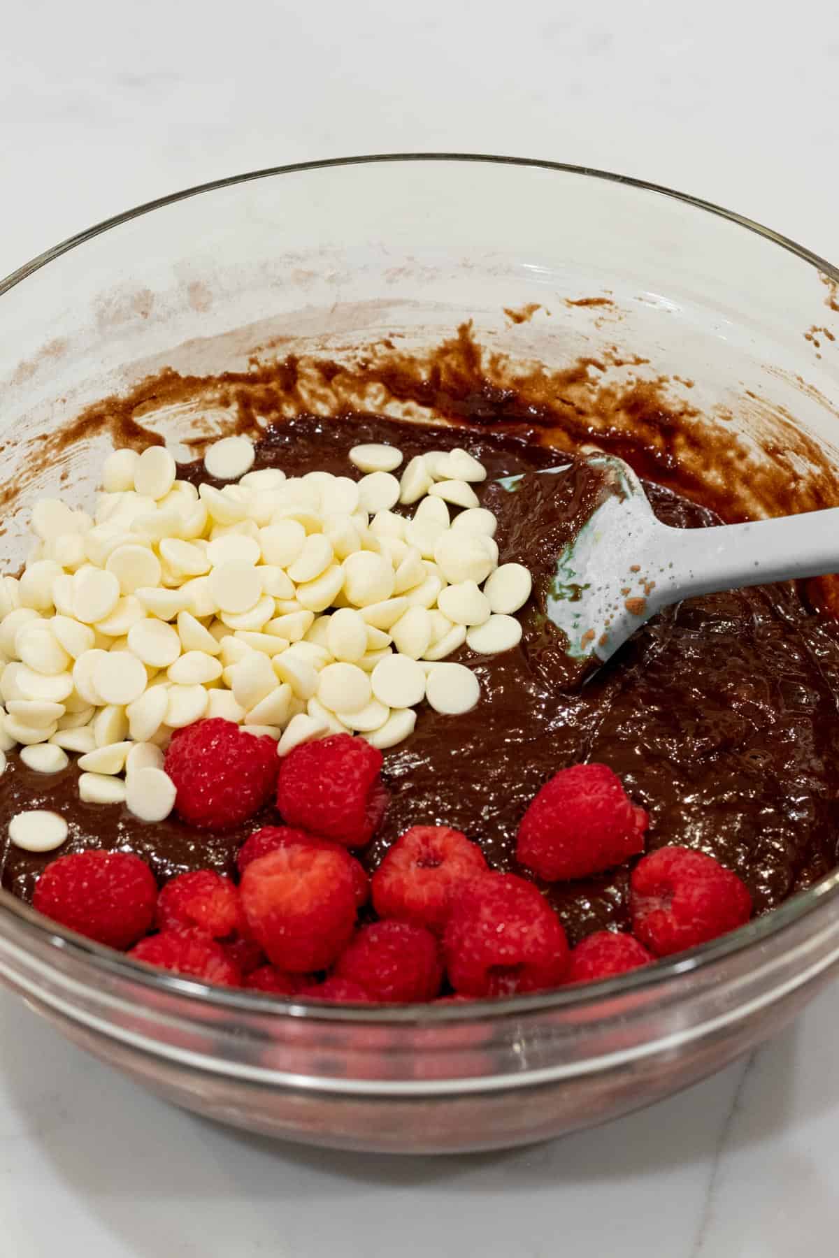 brownie ingredients in a glass mixing bowl