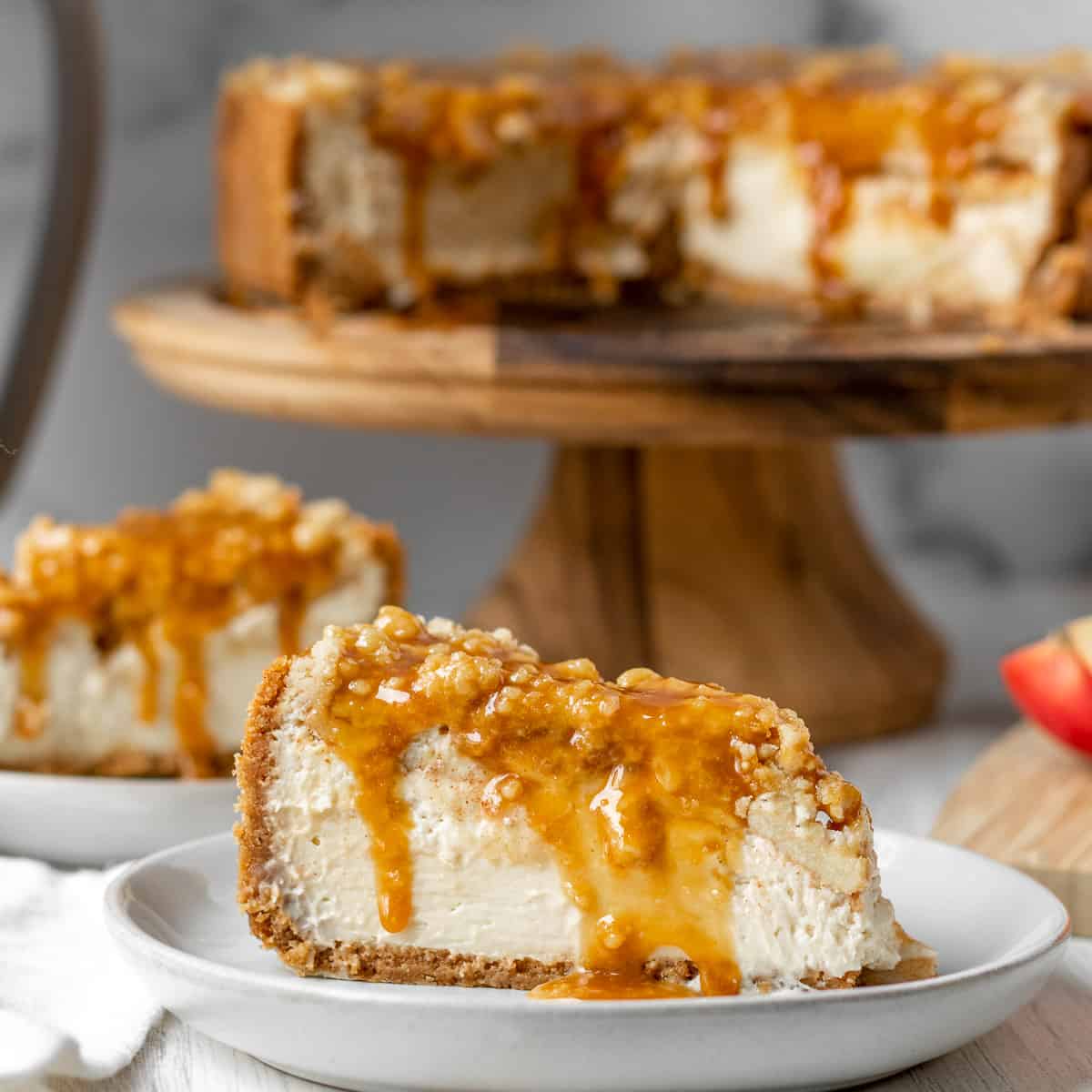 Apple Crumble Cheesecake with Salted Caramel The Marble Kitchen