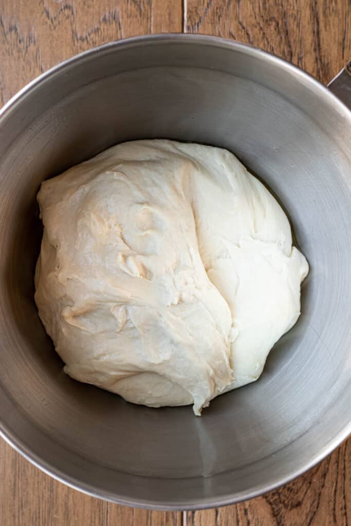 yeast dough in a bowl before rising